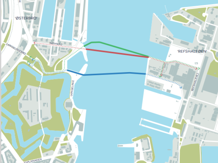 Den røde linje er den fortrukne lavbrosløsning