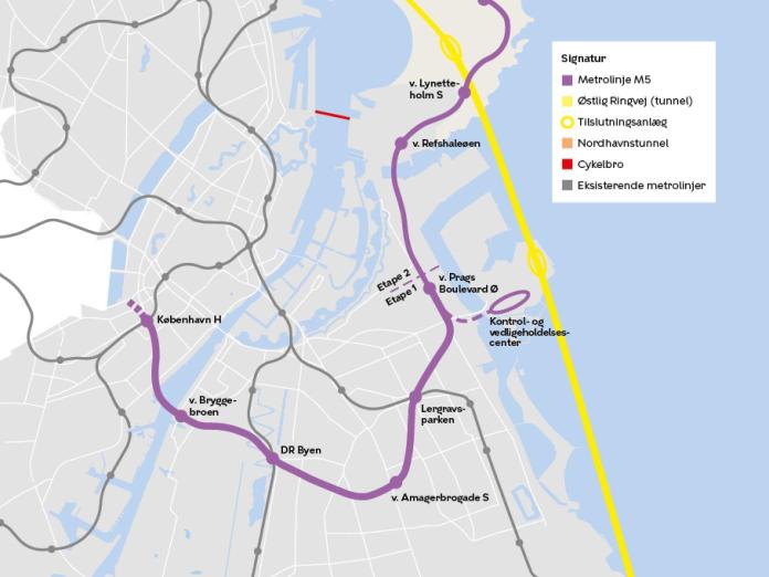 Kort over M5 og Østlig Ringvej